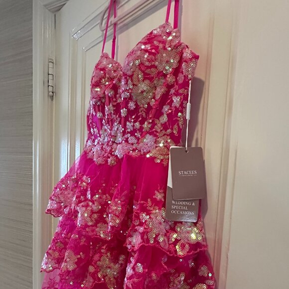 NWT Stacee's A-line Sweetheart Short/Mini Tulle Dress w Ruffles, Sequin - Picture 2 of 6